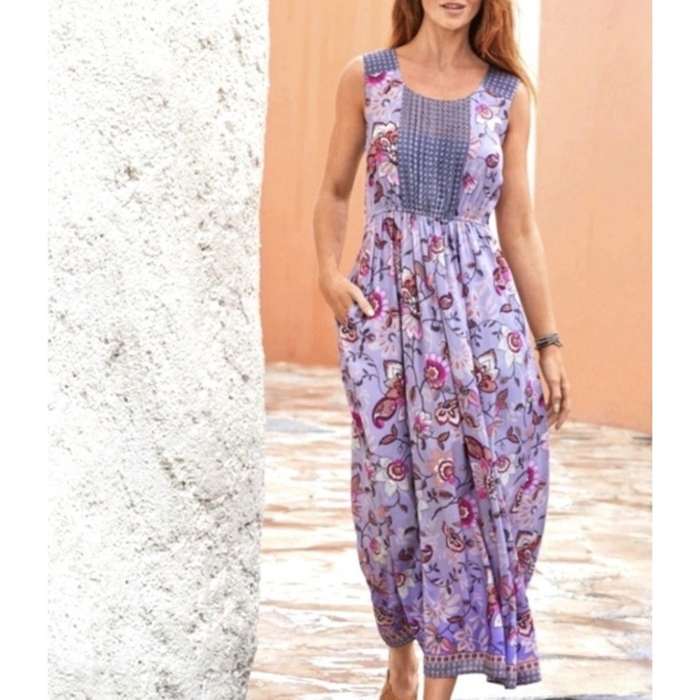 Sundance Boho Floral Maxi Purple Dress with‎ Pockets - 6 Cottagecore